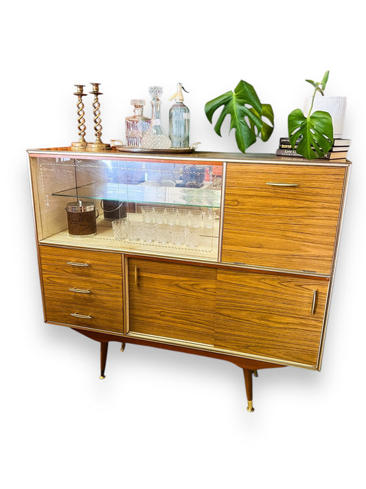 Cocktail Sideboard Cabinet with Glass Display and pull down bar section