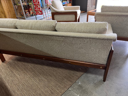 Danish Deluxe Three Seater Lounge Cream Patterned Upholstery
