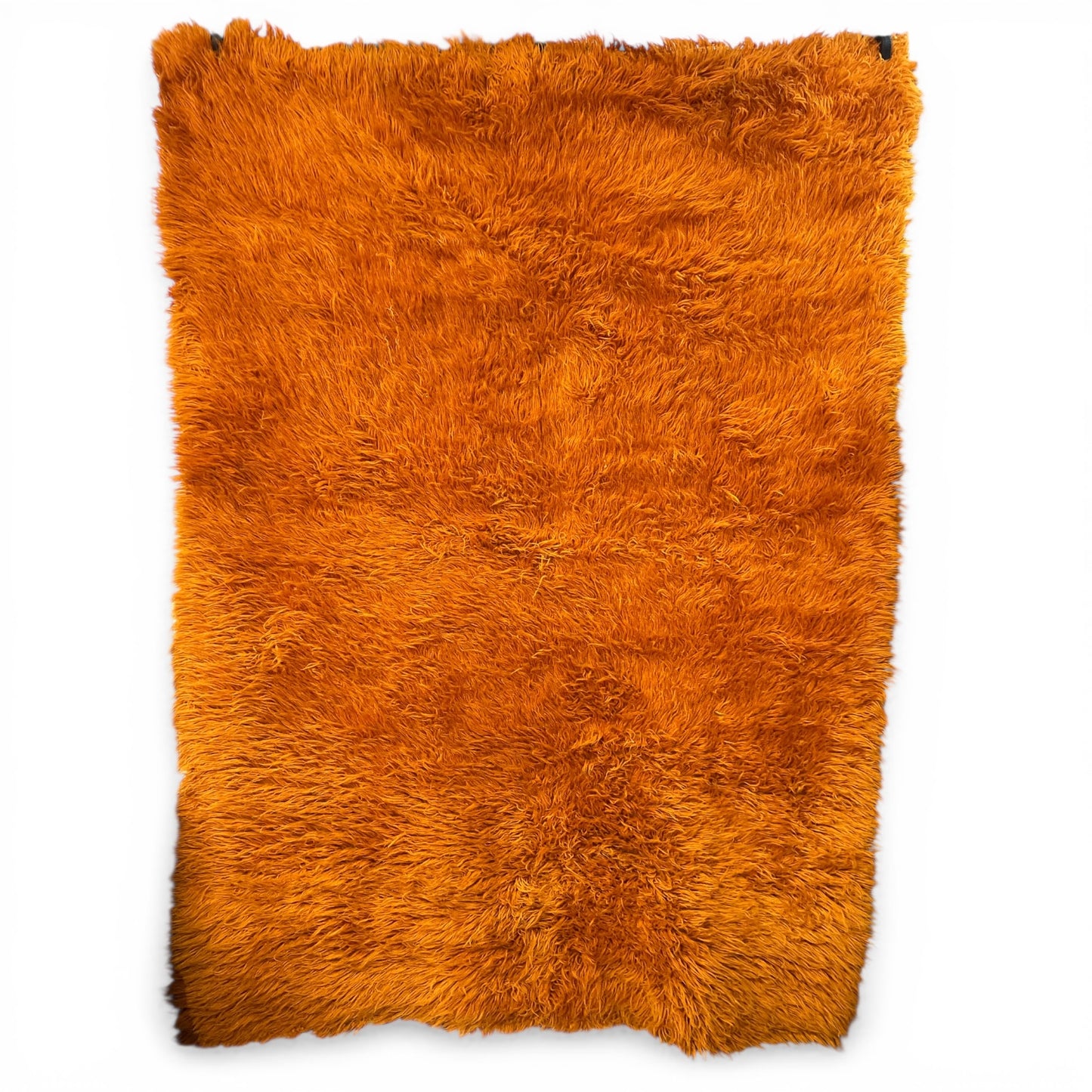 Orange Flokati Wool Rug – Large Shag Pile Statement Rug, Professionally Cleaned