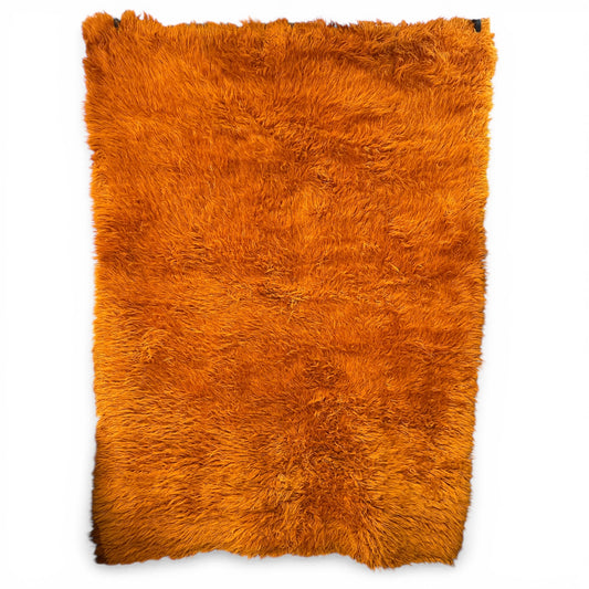 Orange Flokati Wool Rug – Large Shag Pile Statement Rug, Professionally Cleaned