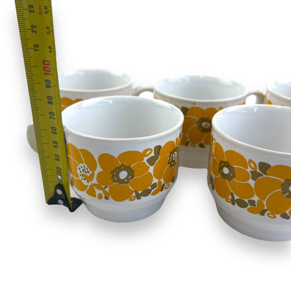 Staffordshire Pottery Yellow Flower Cup Set of 5