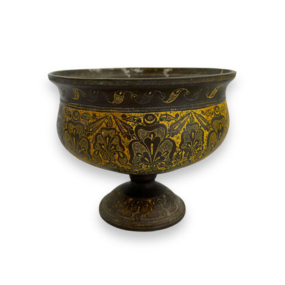 Brass flower etched rustic vase