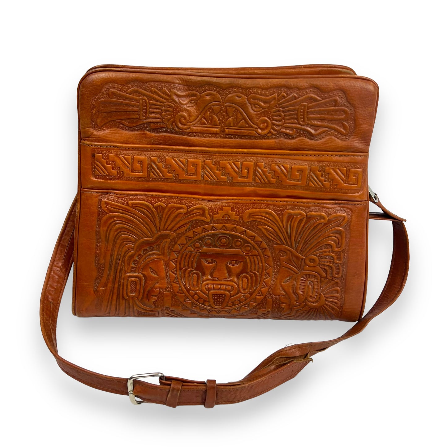 Brown Mexican Leather Bag Hand Tooled With Strap