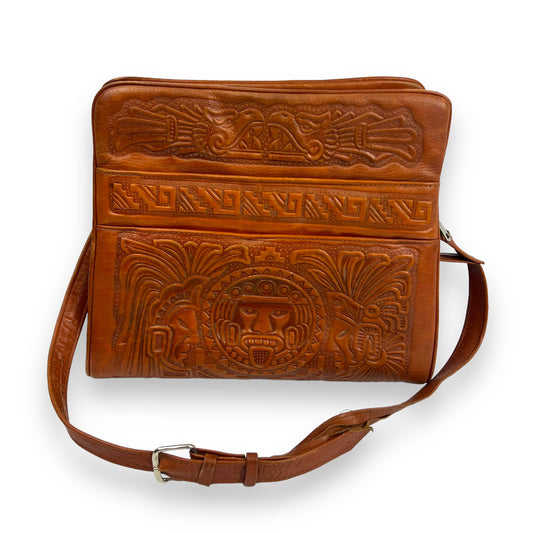 Brown Mexican Leather Bag Hand Tooled With Strap