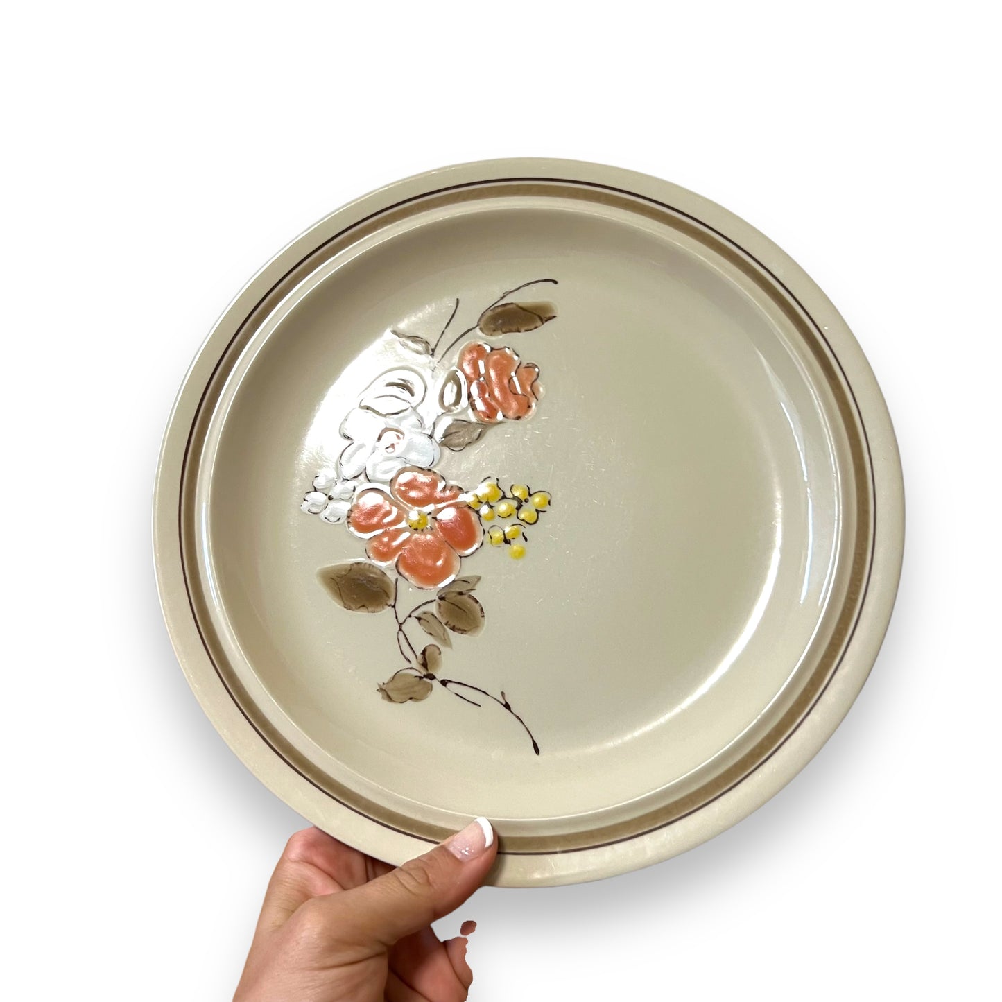 Floral Stoneware Dinner Plate Set of 2 - Hand-Painted Bouquet Design - Made in Korea