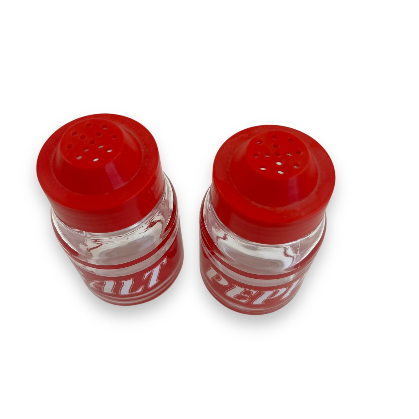 Red Glass Plastic Top Salt & Pepper Shaker Set - Made in Italy