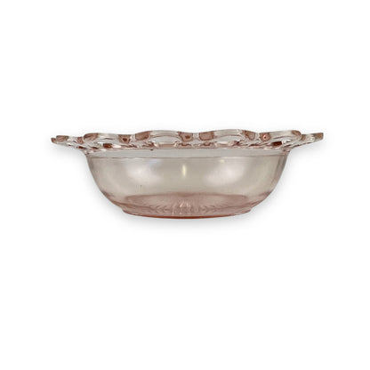 Pink Glass Bowl Lace Cutout Edge