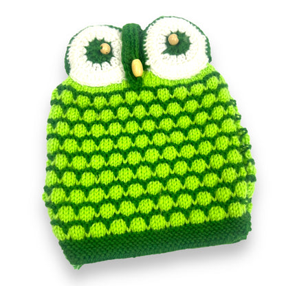 Green Owl Teapot Cozy Crochet Knitted Cover