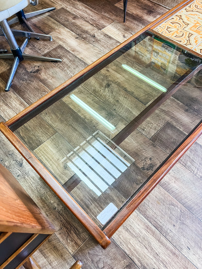 G Plan Teak Coffee Table with Smoked Glass & Ceramic Tile Inlay – 1960s