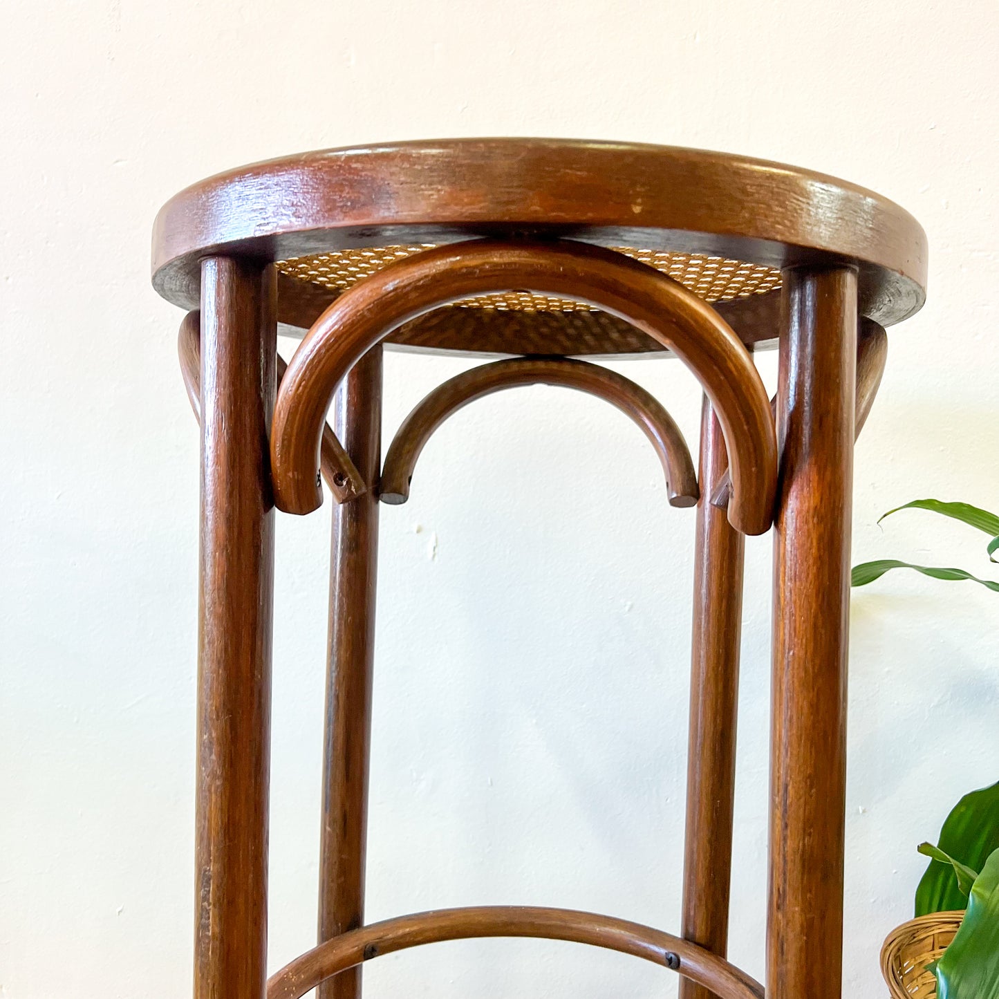 Rattan Bentwood Dark Timber Stool