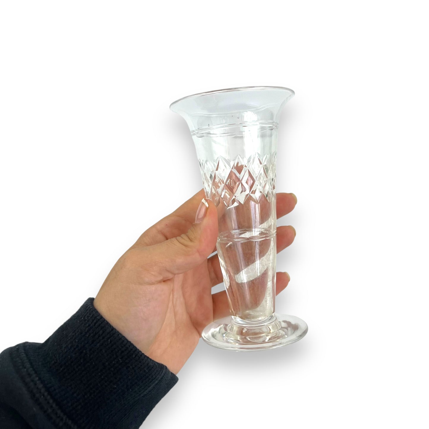 Clear glass trumpet shape vase