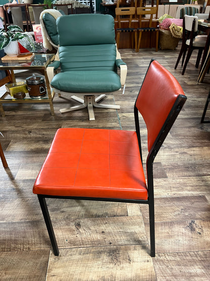 Orange Vinyl Dining Chair – Black Metal Frame