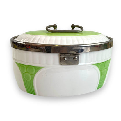 Art Deco green and white oval cookie jar