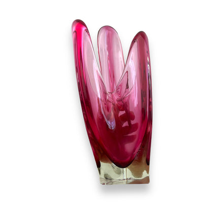 Pink Murano Style Glass Handkerchief Vase – Handblown Retro Art Glass