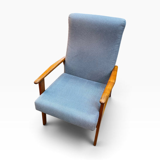 #2 Mid-Century Push-Back Reclining Armchair with Blue Upholstery
