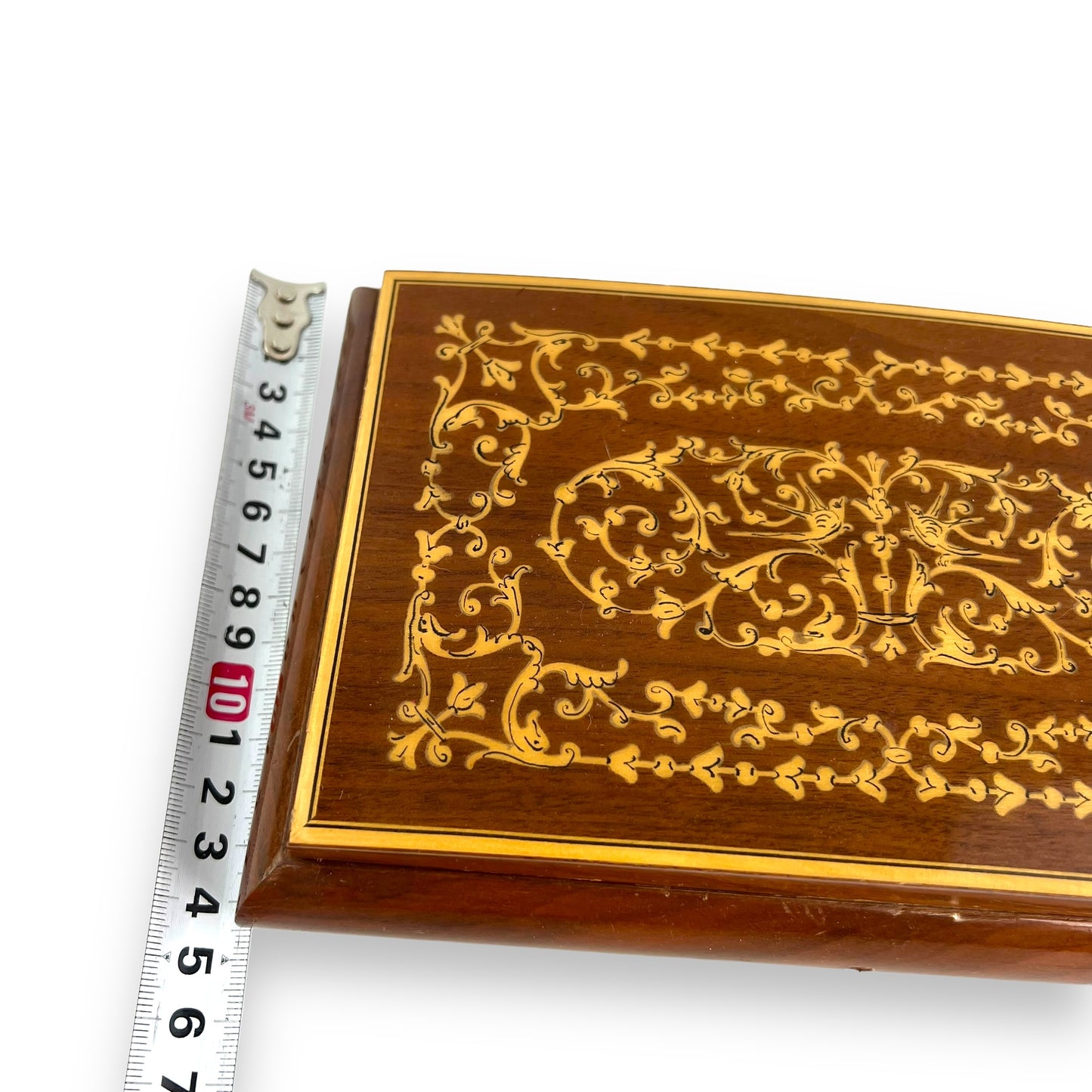 Italian Wood Inlay Jewellery Box with red lining