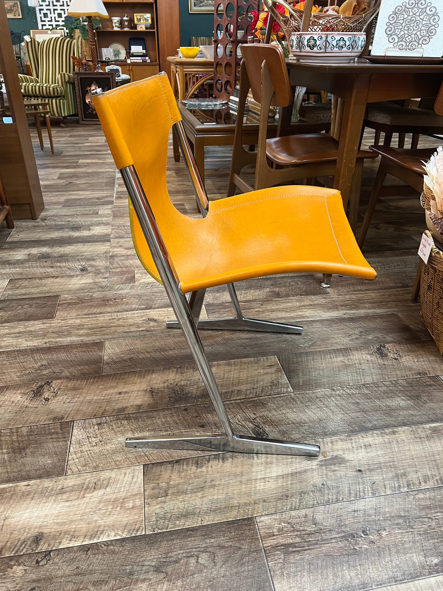 W.D. Wallace Orange Leather Cantilever Chair c.1969