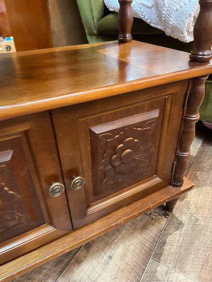 Display Cabinet with Hand-Carved Wooden Flower Doors