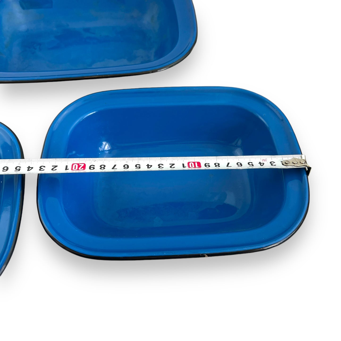 Blue metal rectangle serving dish tray set of 3