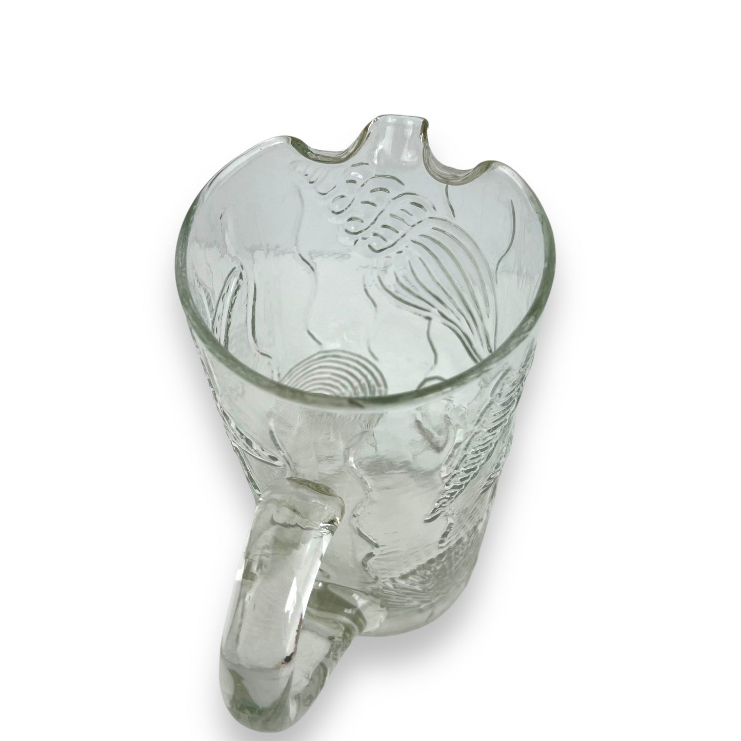 Clear glass seashell embossed pitcher jug