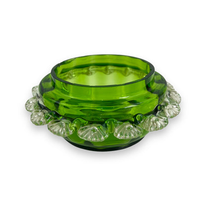 Green glass bowl dish with clear frill edge