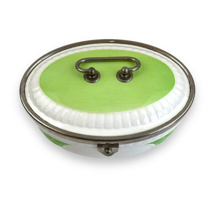 Art Deco green and white oval cookie jar