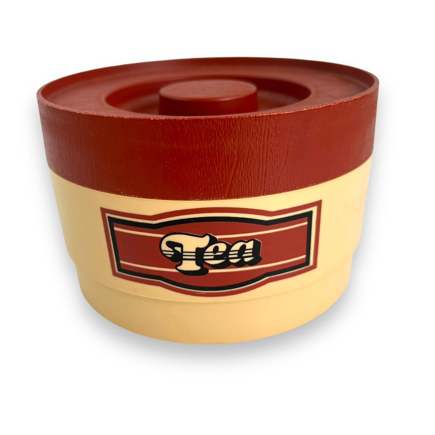 Beige & Maroon “Tea” Plastic Canister by Willow Australia