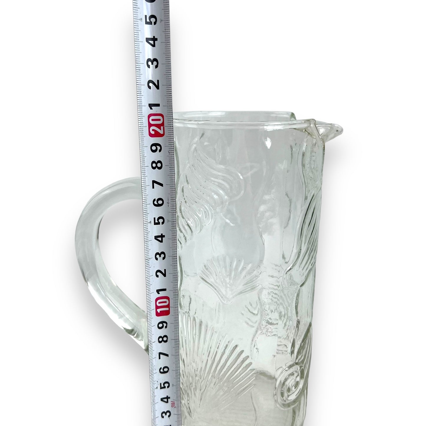 Clear glass seashell embossed pitcher jug