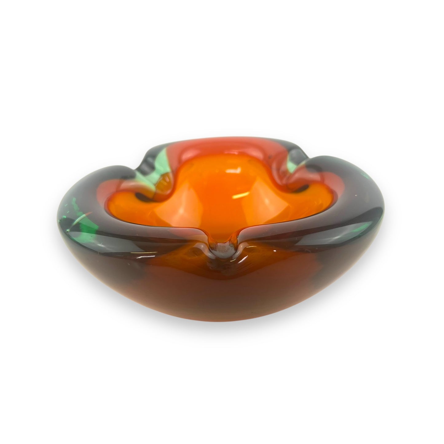 Orange, Red & Green Art Glass Ashtray