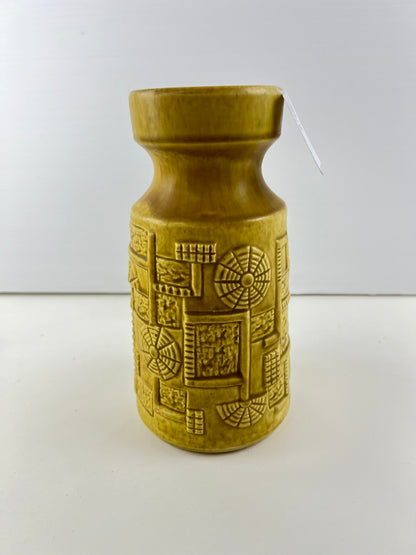 Bay West Germany Pottery Vase – Mustard Yellow Geometric 953-20