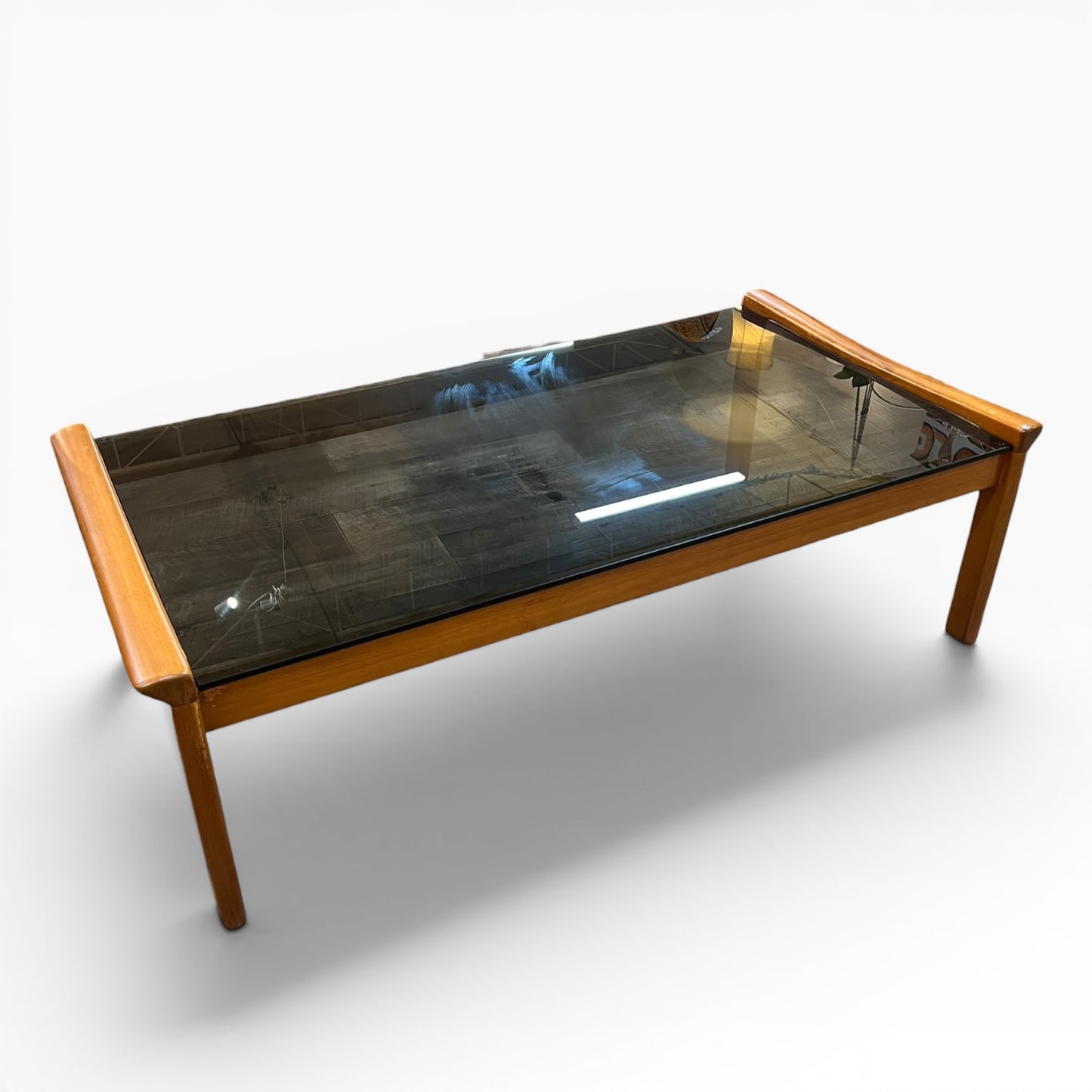 Tessa T21 Coffee Table | Mid Century Smoked Glass & Timber Coffee Table