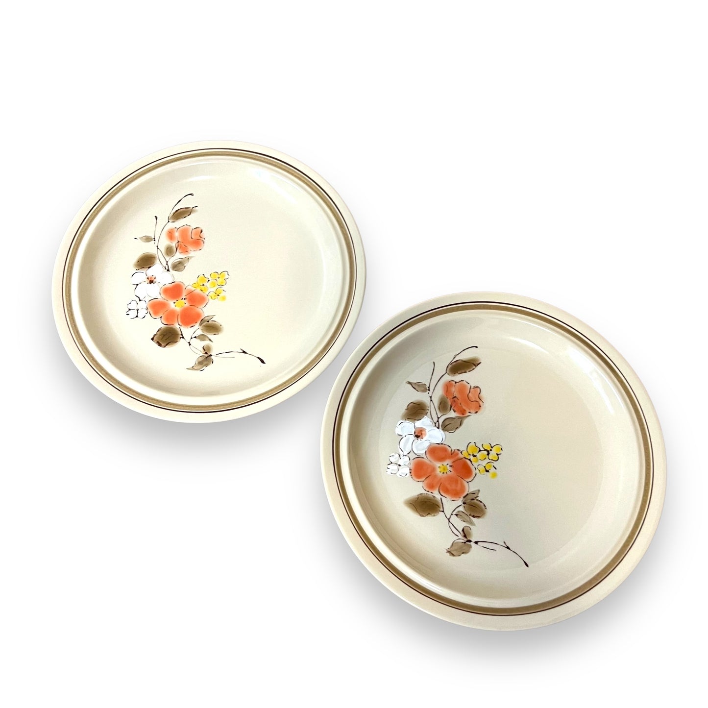 Floral Stoneware Dinner Plate Set of 2 - Hand-Painted Bouquet Design - Made in Korea
