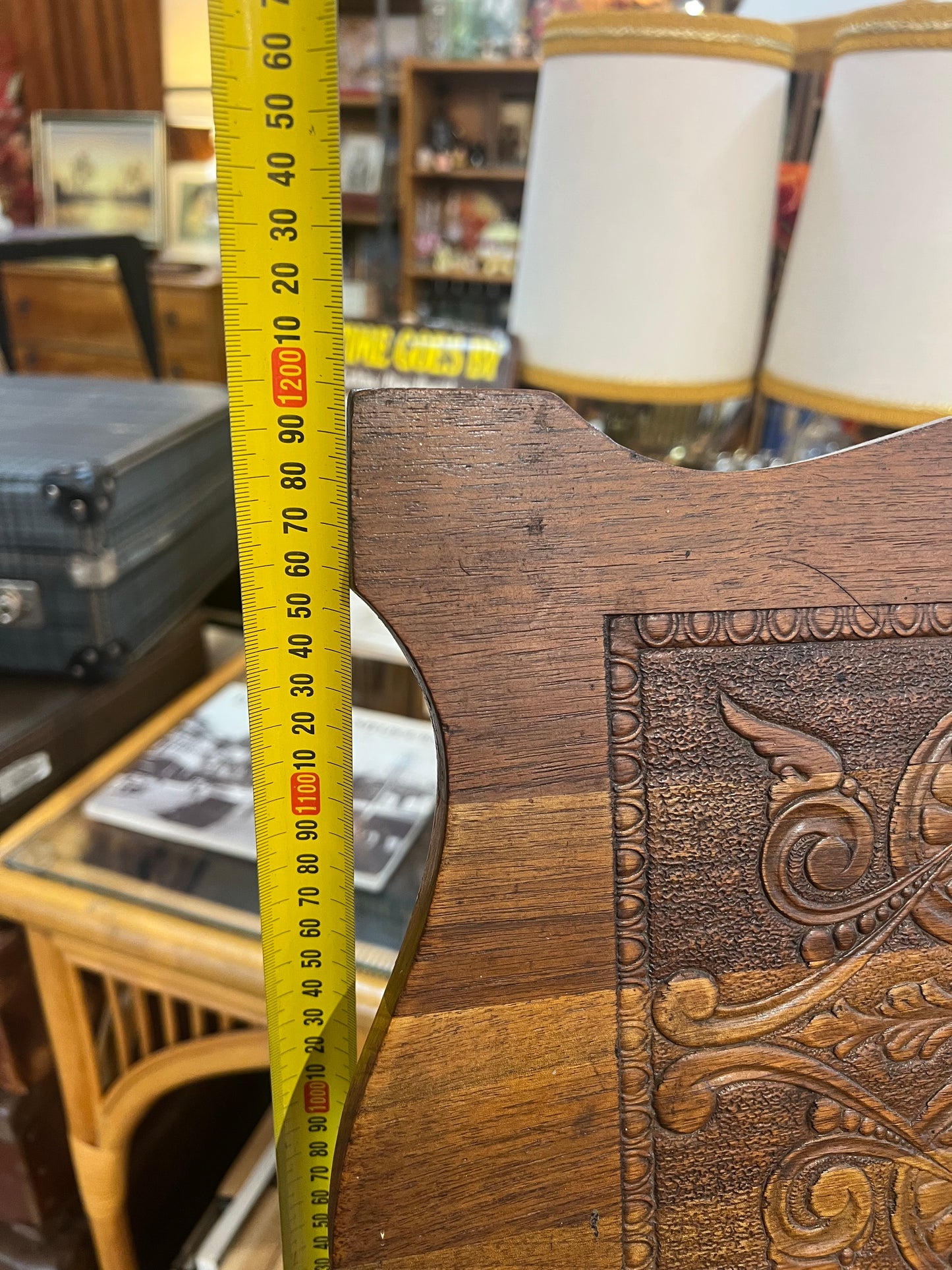 Adjustable Carved Timber Music Stand with Brass & Timber Base