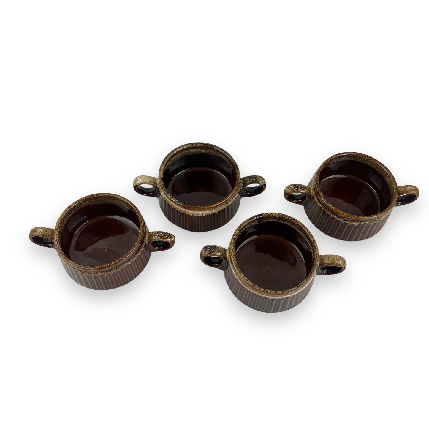 Brown Ceramic Twin Handle Ramekin Set of 4