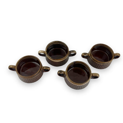 Brown Ceramic Twin Handle Ramekin Set of 4