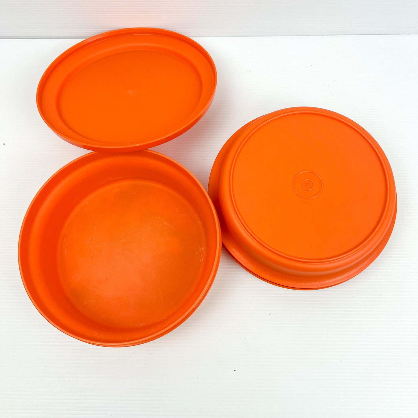 Orange Tupperware round food storage container set of 2- Made in Australia