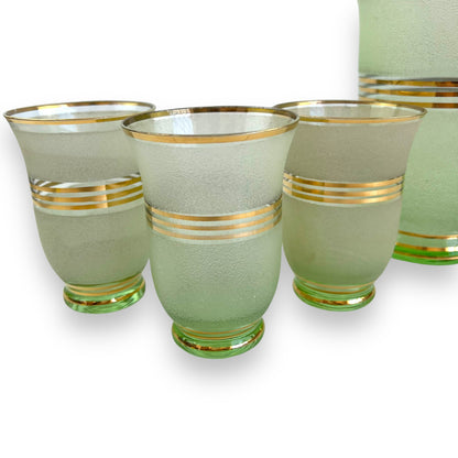 Frosted green glass jug and glass set
