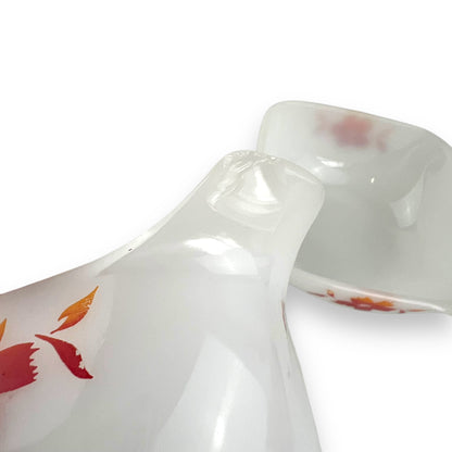 Crown Pyrex Cape Tulip Milk Glass Ramekin Set - Orange and Red Floral Design (Set of 4)