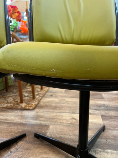 Set of 4 Vintage Lime Green Swivel Dining Chairs on Steel Base