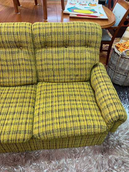 1970s Mustard Yellow Textured Fabric 2-Seater Lounge