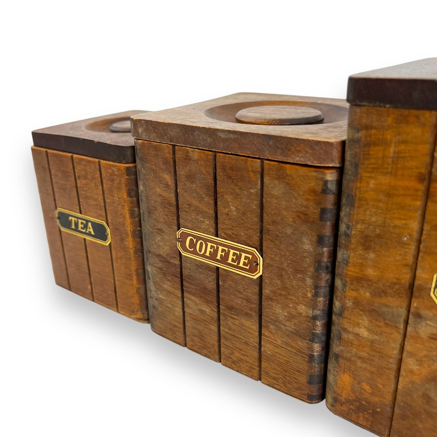 Wooden Kitchen Canister Set - Flour, Sugar, Coffee & Tea