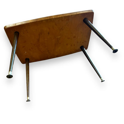 Brown Laminate Side Table – Small Retro Coffee Table with Tapered Legs