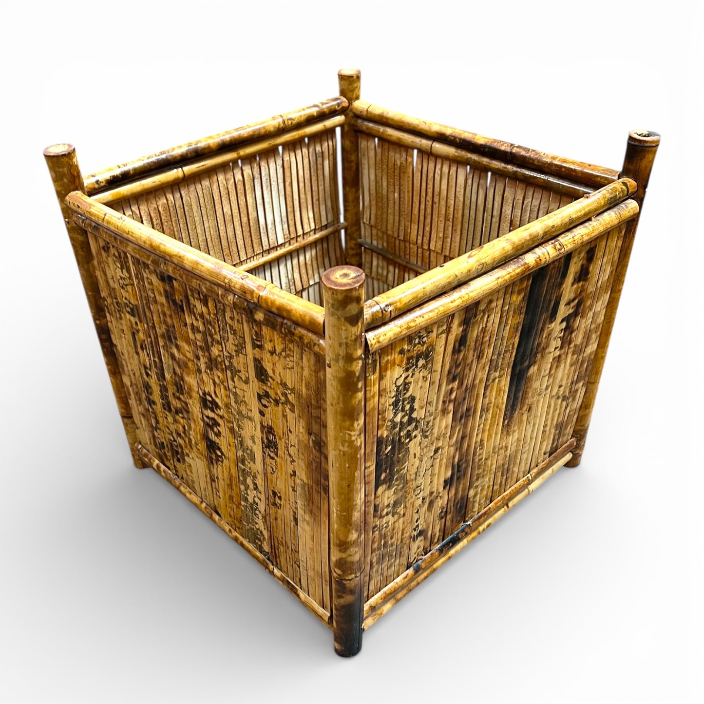 Tortoiseshell Cane Plant Basket / Bamboo Planter Holder