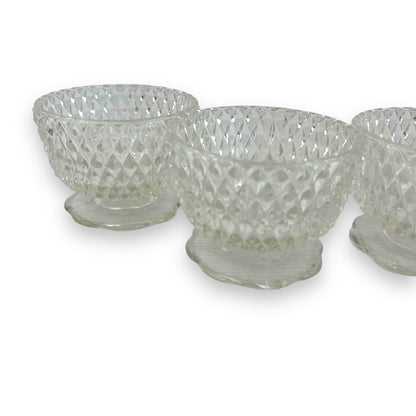 Set of 5 Diamond-Cut Glass Dessert Bowls