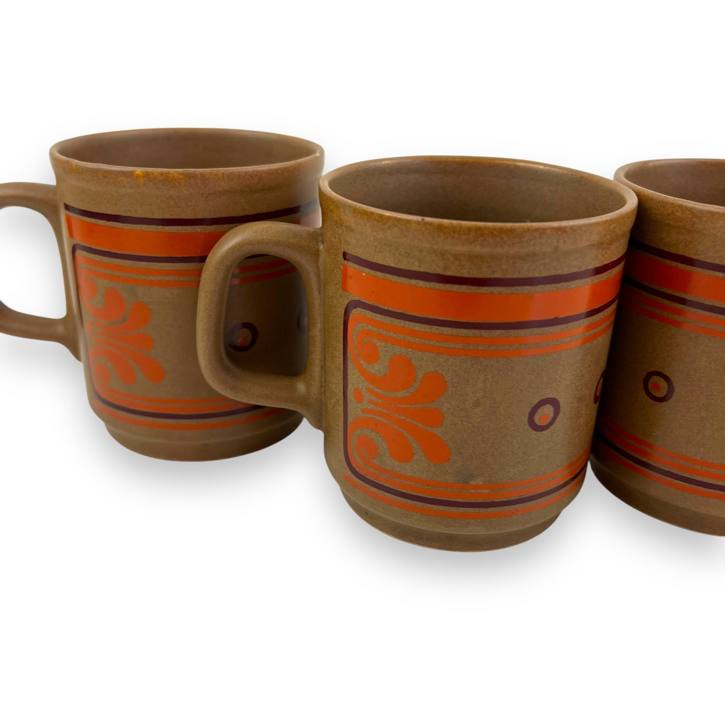 Brown with orange pattern mug set of 4