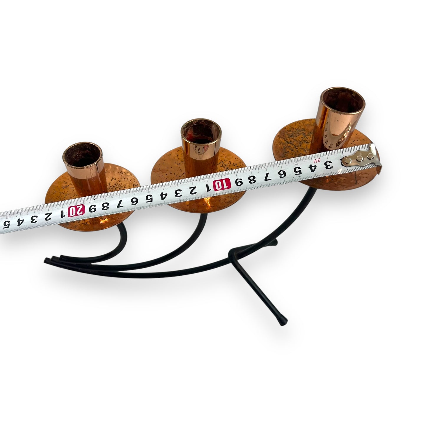 MCM 3-Arm Candle Holder with Copper Detailing | Vintage Metal Candelabra