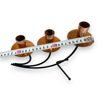 MCM 3-Arm Candle Holder with Copper Detailing | Vintage Metal Candelabra
