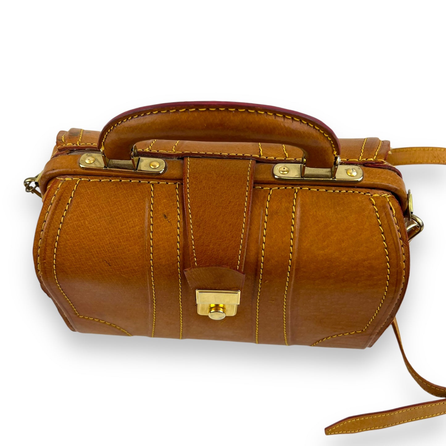 Structured Tan Leather Bag with Top Handle and Strap