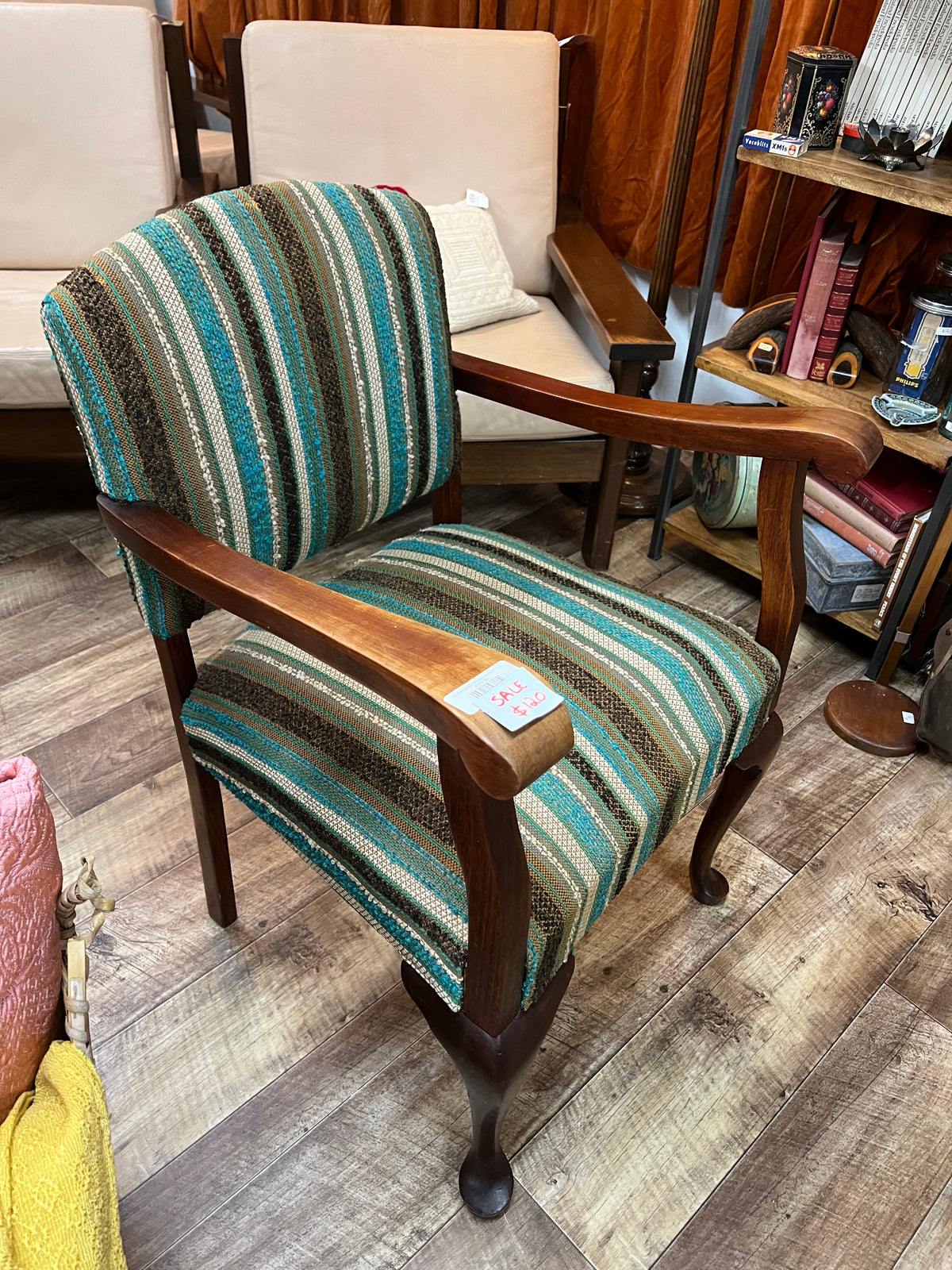 Vintage Blue Striped Timber Armchair