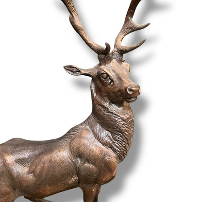 Large Bronze Deer Sculpture — Signed Keizler